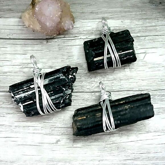 Black Tourmaline Crystal Pendant, Raw Gemstone Jewelry, Assorted, 1 Piece - Picture 2 of 5
